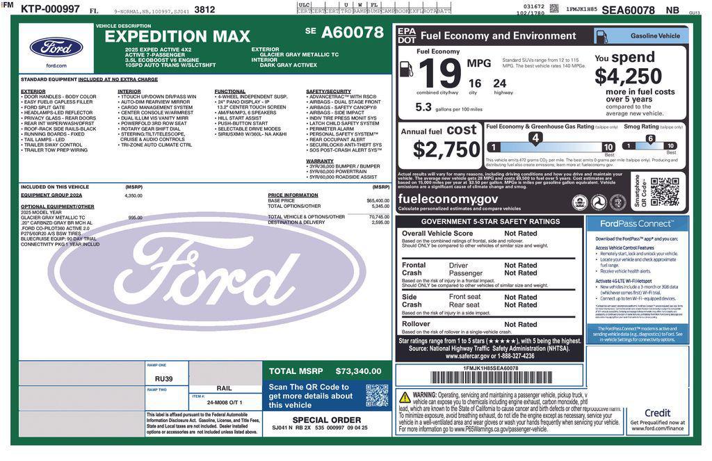 new 2025 Ford Expedition Max car, priced at $71,137