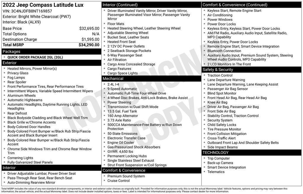 used 2022 Jeep Compass car, priced at $20,500