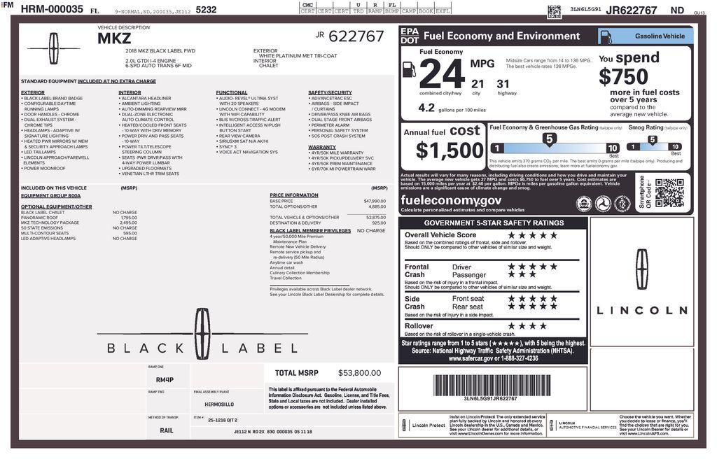 used 2018 Lincoln MKZ car, priced at $18,500