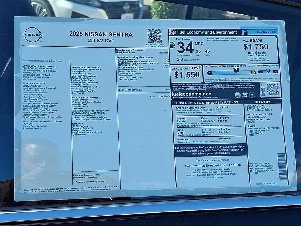 new 2025 Nissan Sentra car, priced at $21,865