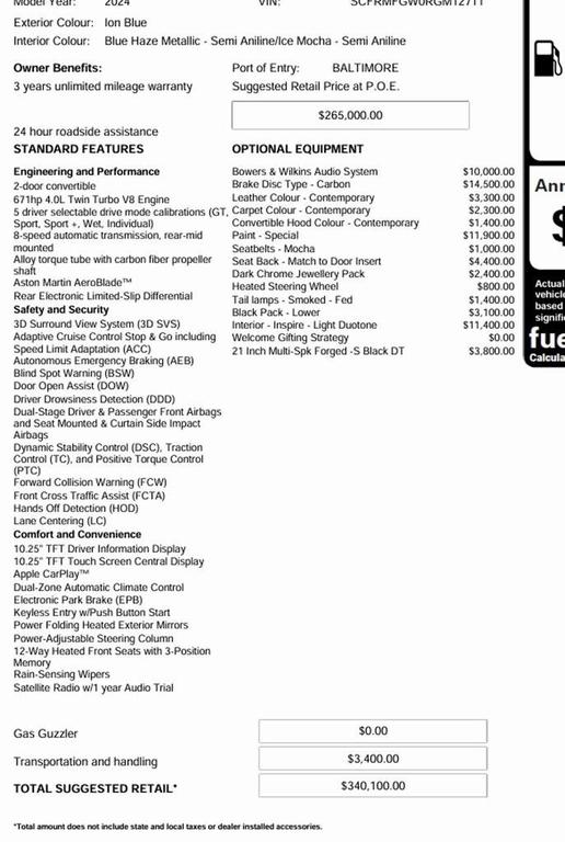 used 2024 Aston Martin DB12 car, priced at $244,890