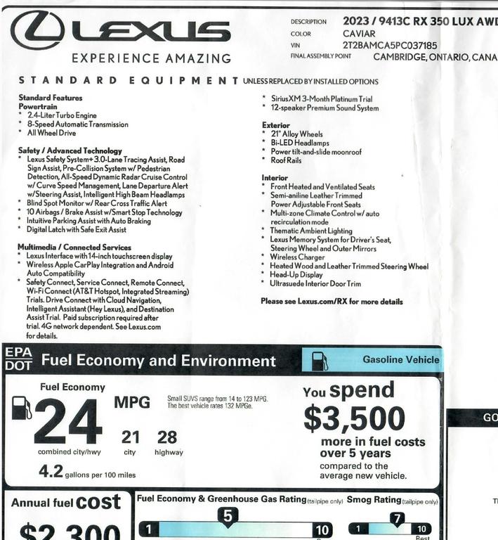 used 2023 Lexus RX 350 car, priced at $47,900