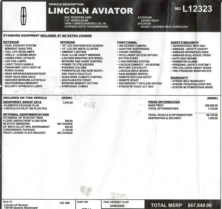 used 2021 Lincoln Aviator car, priced at $37,900