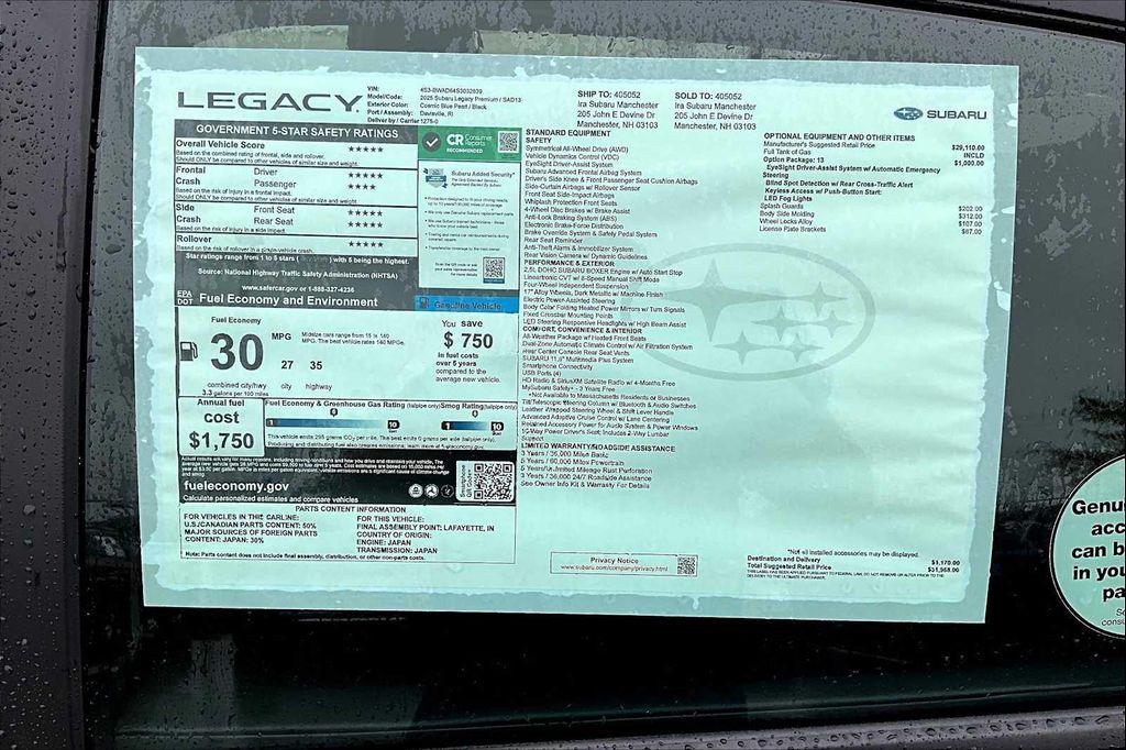 new 2025 Subaru Legacy car, priced at $29,022