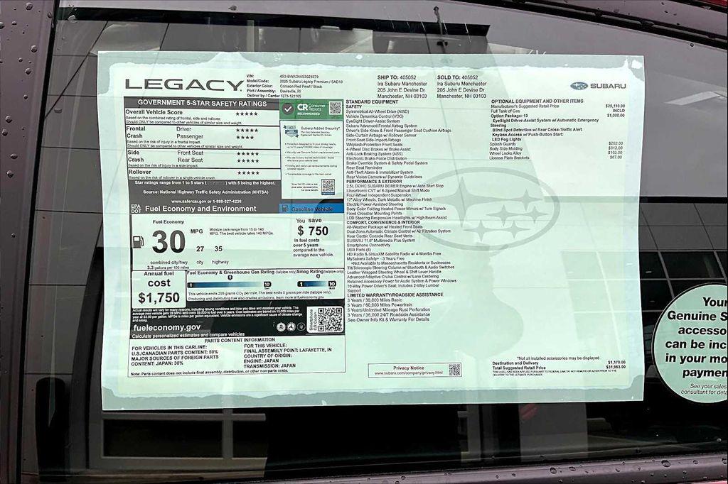 new 2025 Subaru Legacy car, priced at $29,019