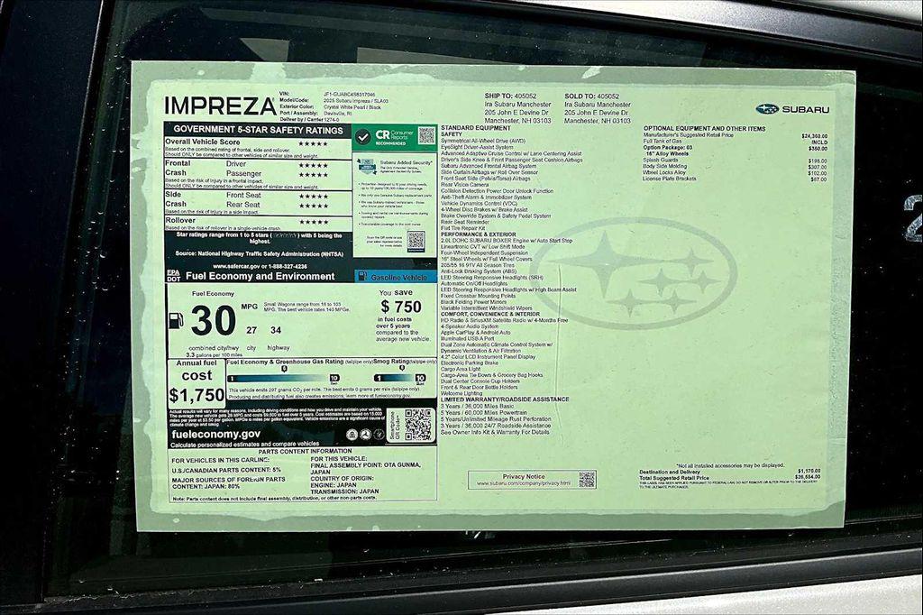 new 2025 Subaru Impreza car, priced at $23,961