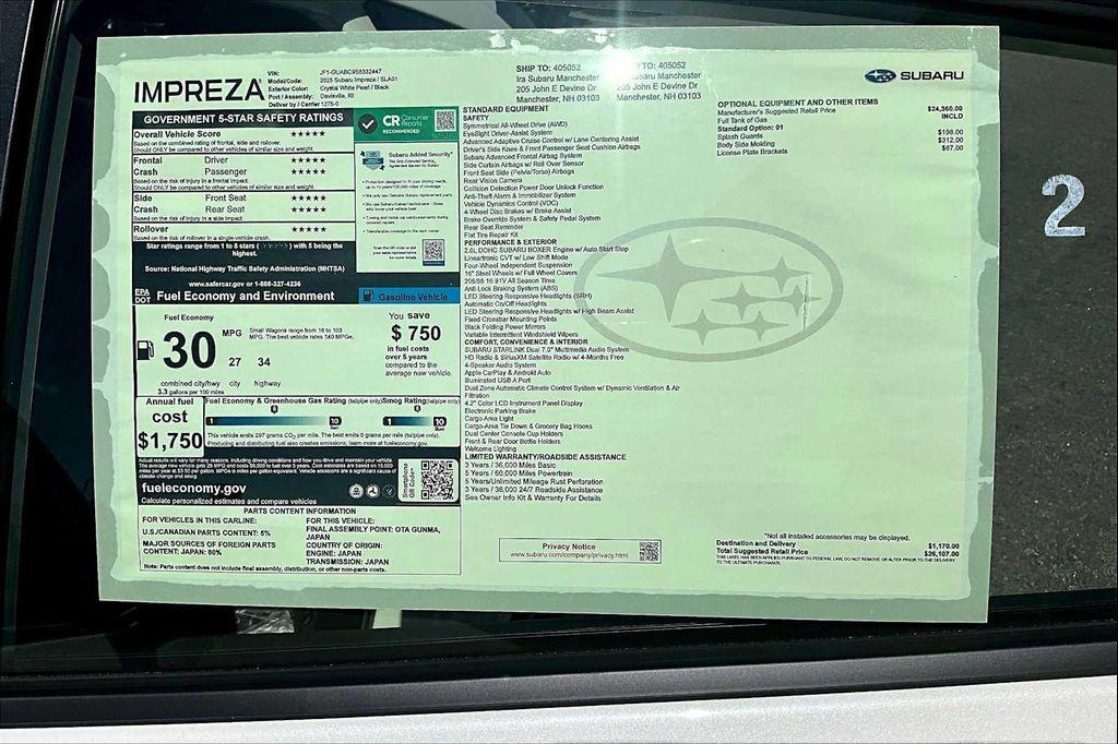 new 2025 Subaru Impreza car, priced at $23,595