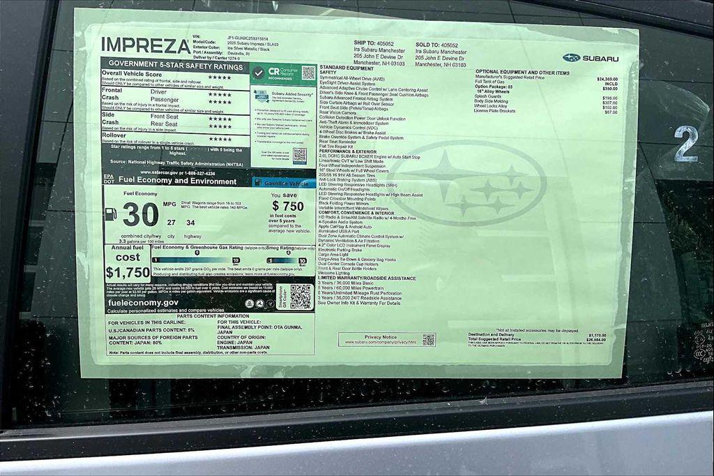 new 2025 Subaru Impreza car, priced at $23,961