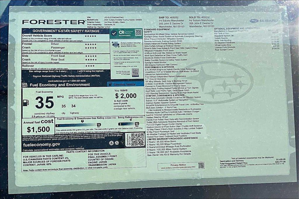 new 2025 Subaru Forester Hybrid car, priced at $41,508