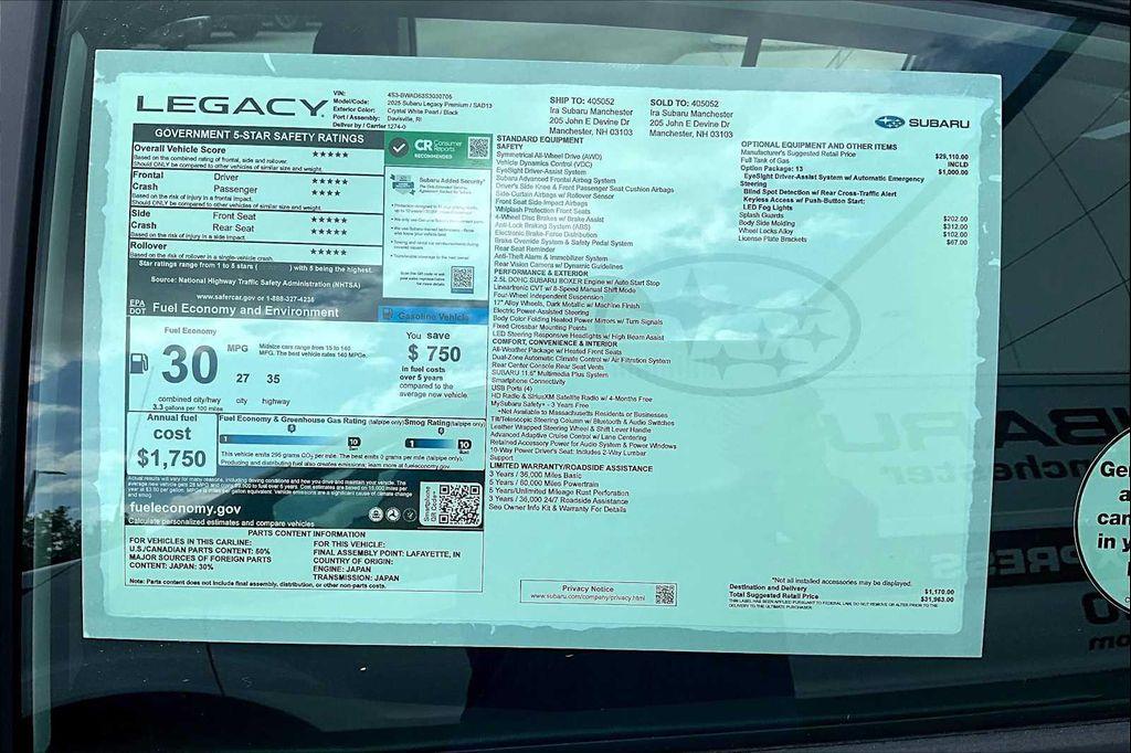 new 2025 Subaru Legacy car, priced at $29,019