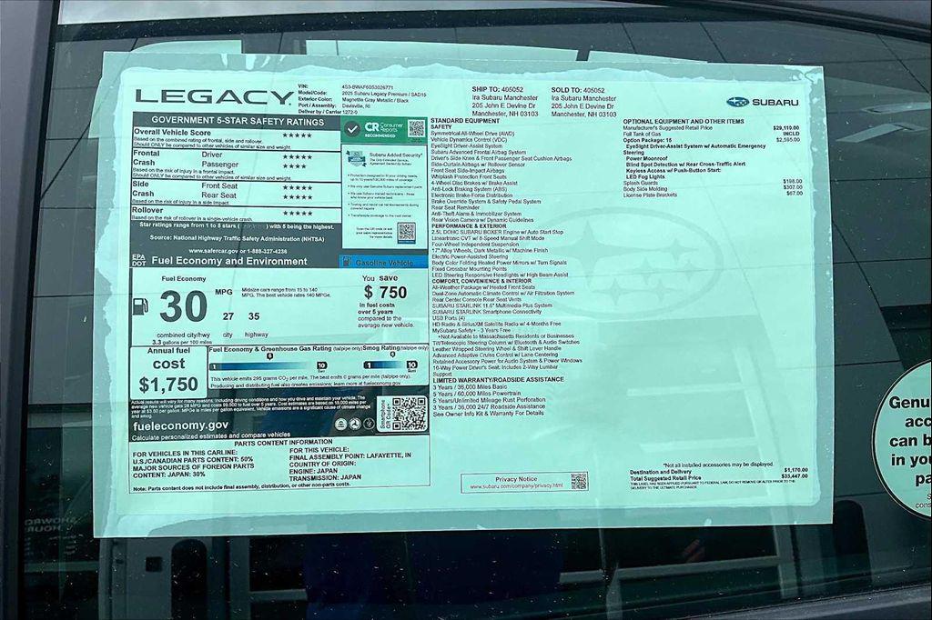 new 2025 Subaru Legacy car, priced at $30,244