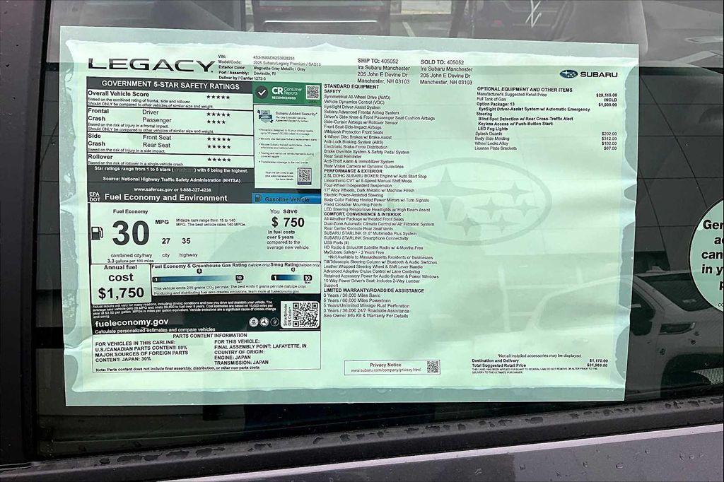 new 2025 Subaru Legacy car, priced at $29,019