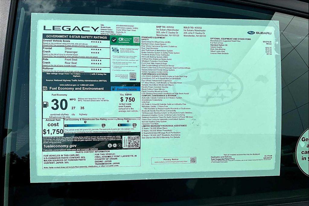 new 2025 Subaru Legacy car, priced at $26,097