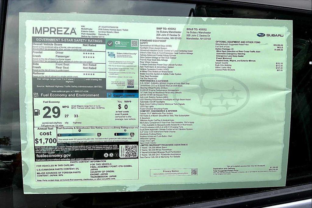 new 2026 Subaru Impreza car, priced at $30,378