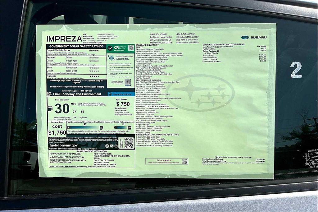 new 2025 Subaru Impreza car, priced at $23,967