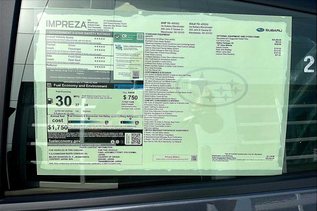 new 2025 Subaru Impreza car, priced at $23,967