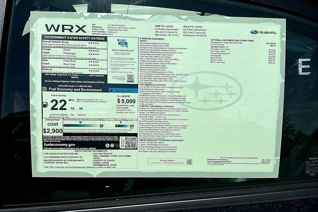 new 2025 Subaru WRX car, priced at $37,338