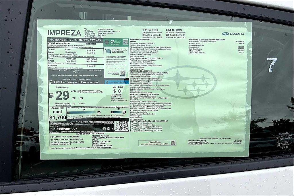 new 2026 Subaru Impreza car, priced at $28,478