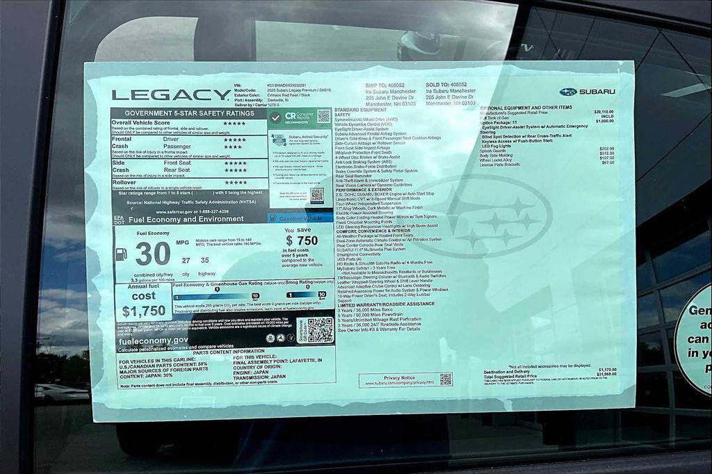 new 2025 Subaru Legacy car, priced at $29,022