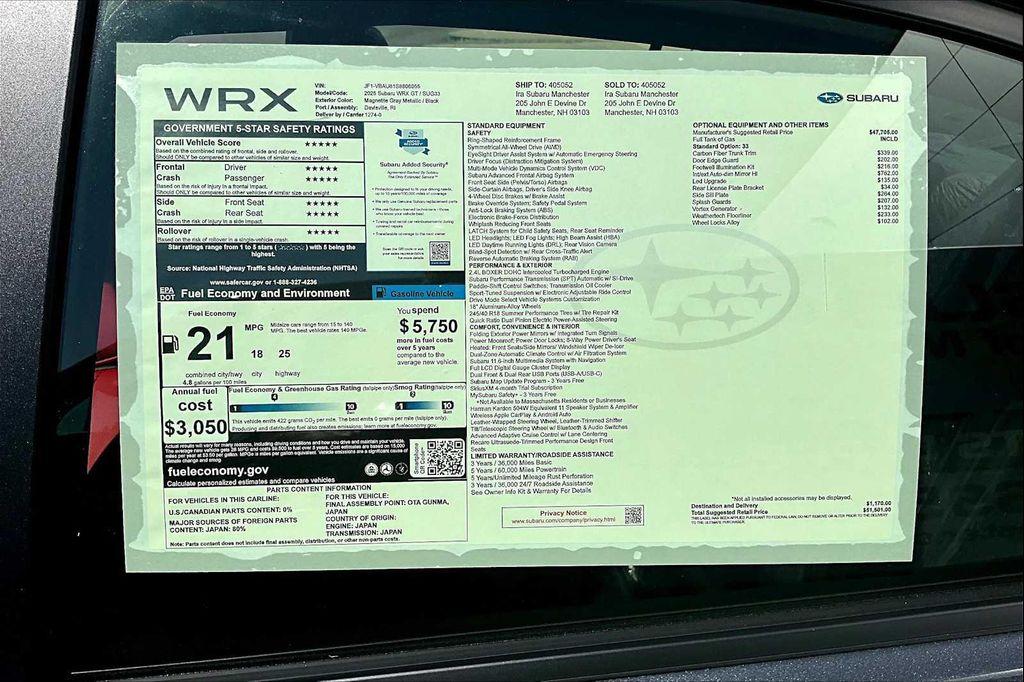 new 2025 Subaru WRX car, priced at $47,221