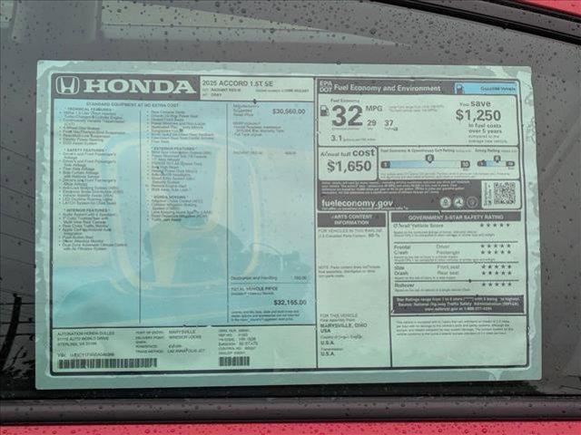 new 2025 Honda Accord car, priced at $32,165