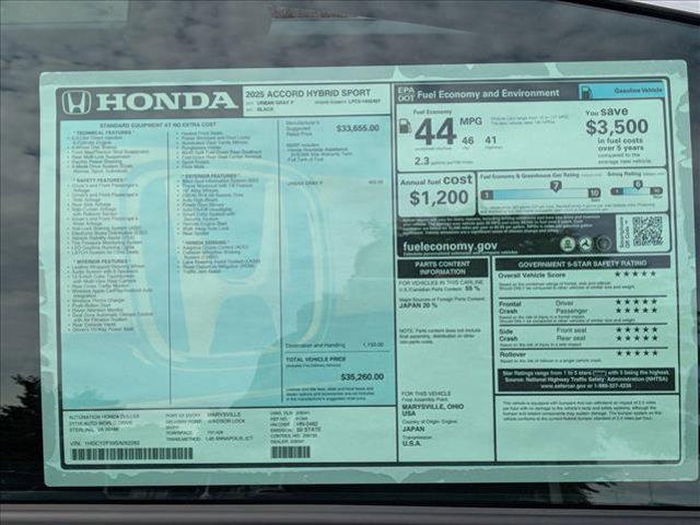 new 2025 Honda Accord Hybrid car, priced at $35,260