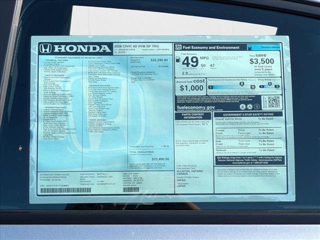 new 2026 Honda Civic Hybrid car, priced at $33,490