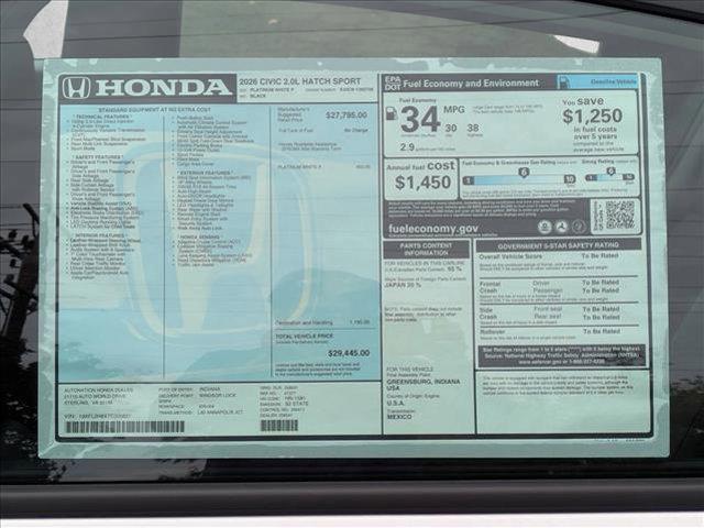 new 2026 Honda Civic car, priced at $29,445