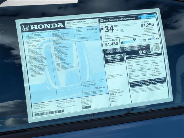 new 2026 Honda Civic car, priced at $28,245