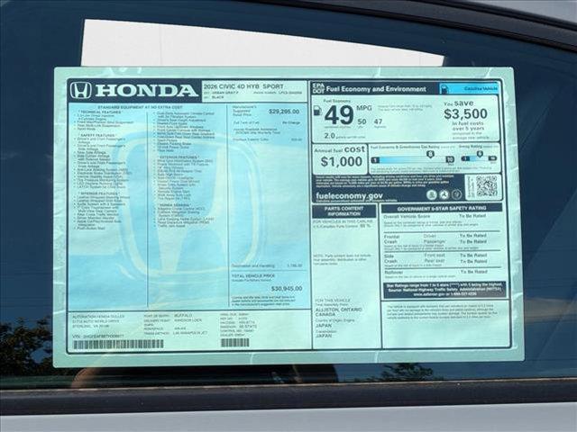 new 2026 Honda Civic Hybrid car, priced at $30,945