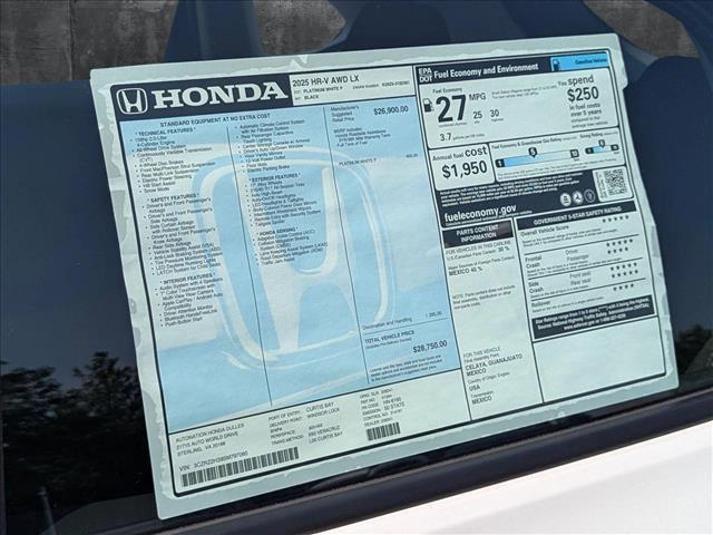 new 2025 Honda HR-V car, priced at $28,750