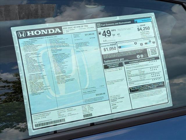 new 2025 Honda Civic Hybrid car, priced at $33,555