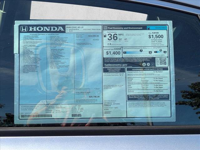 new 2026 Honda Civic car, priced at $25,790