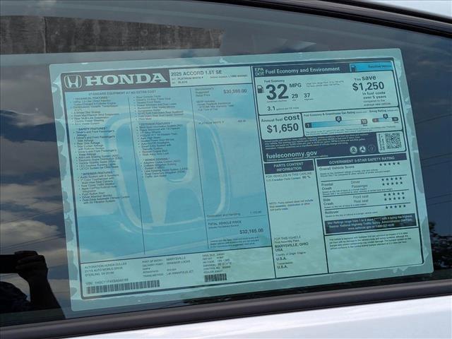 new 2025 Honda Accord car, priced at $32,165