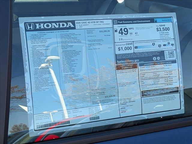 new 2026 Honda Civic Hybrid car, priced at $33,945