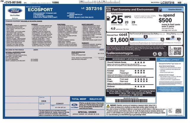 used 2020 Ford EcoSport car, priced at $13,991