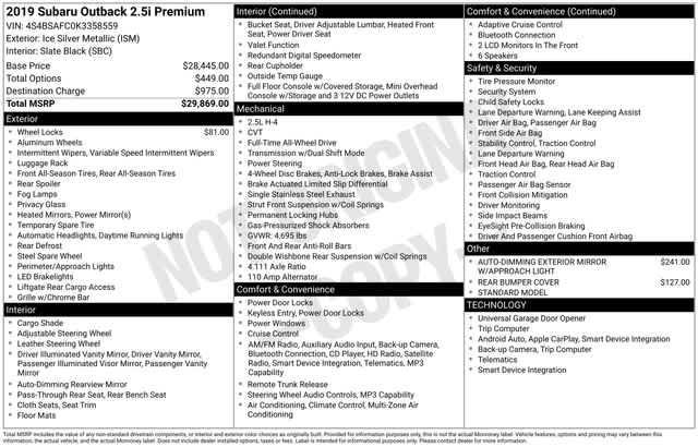 used 2019 Subaru Outback car, priced at $13,825