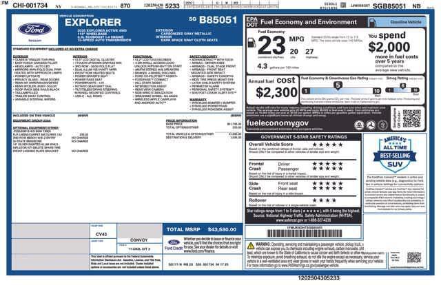 new 2025 Ford Explorer car, priced at $40,457