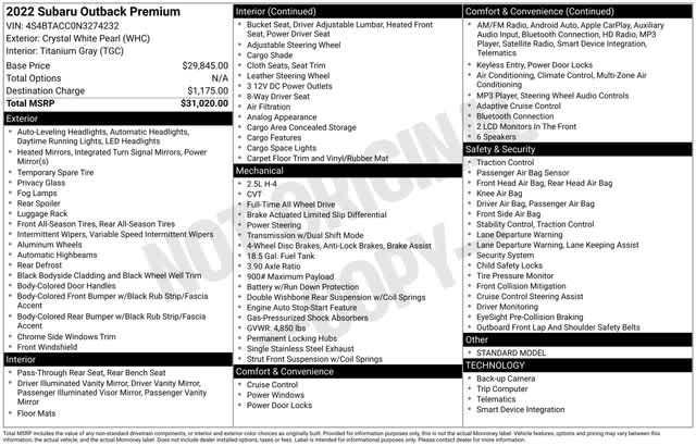 used 2022 Subaru Outback car, priced at $23,992