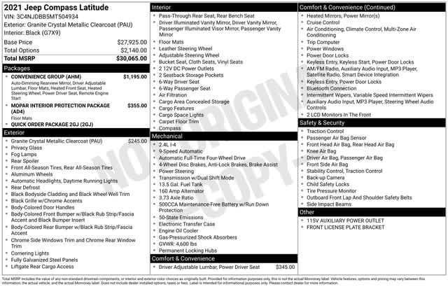 used 2021 Jeep Compass car, priced at $17,789
