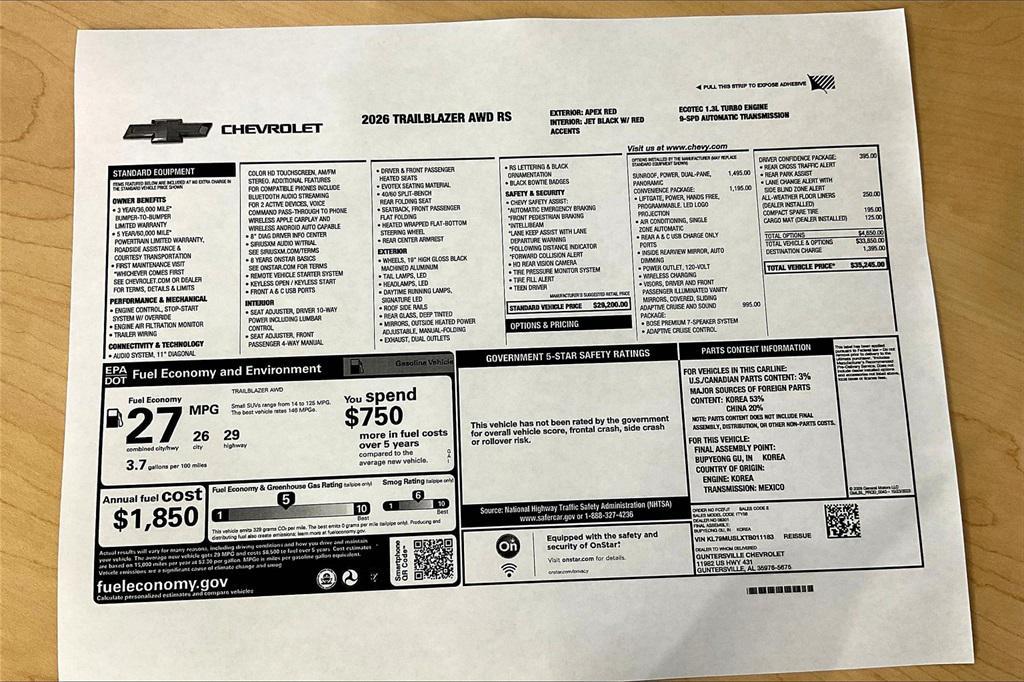 new 2026 Chevrolet TrailBlazer car, priced at $34,245