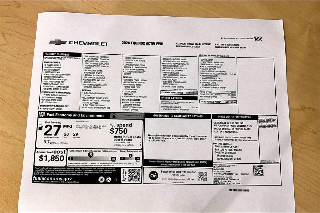 new 2026 Chevrolet Equinox car, priced at $34,290