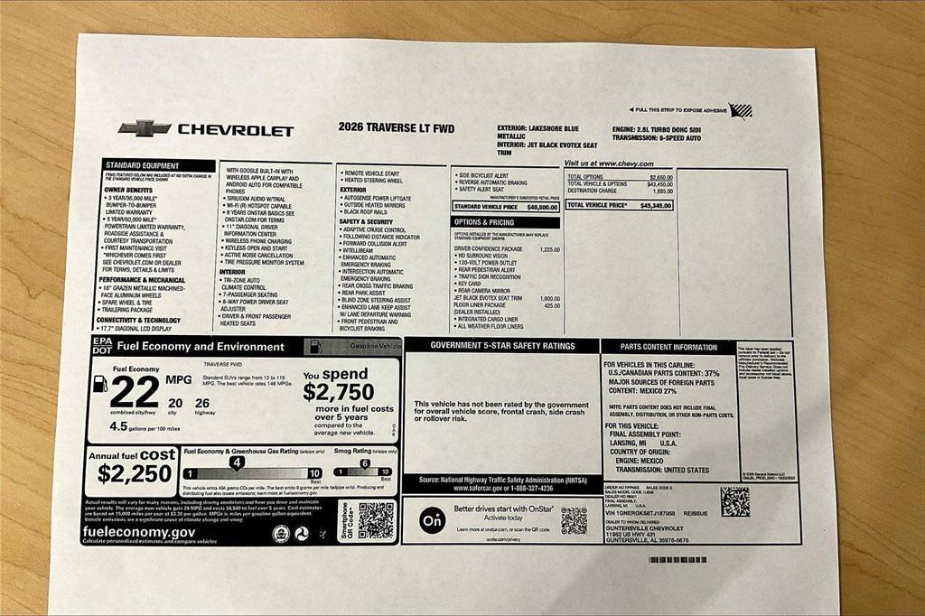 new 2026 Chevrolet Traverse car, priced at $42,845