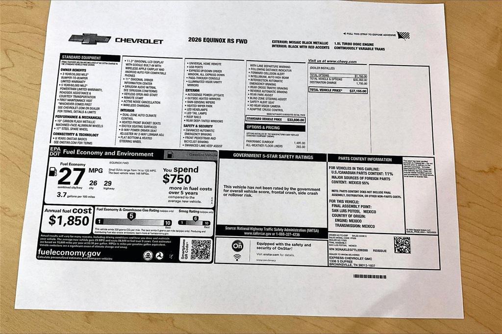 new 2026 Chevrolet Equinox car, priced at $34,155