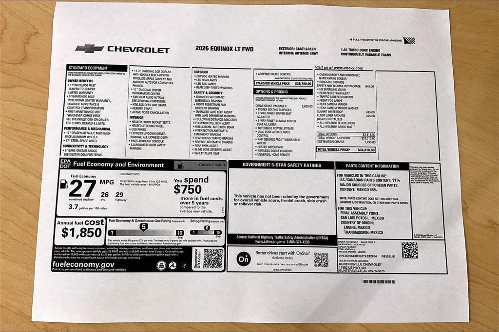new 2026 Chevrolet Equinox car, priced at $31,310