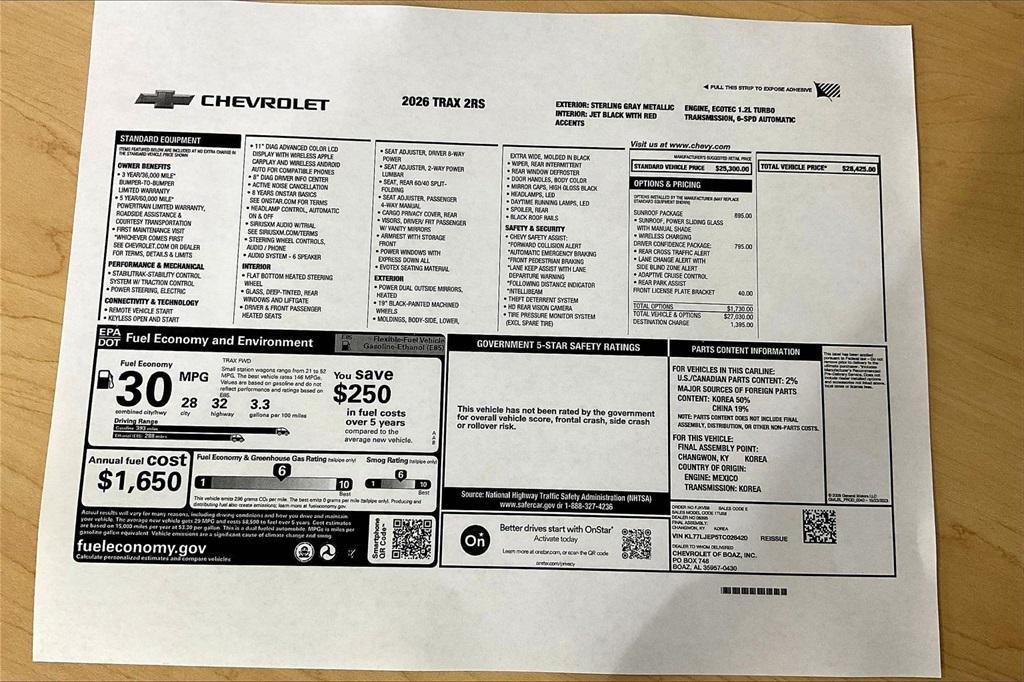 new 2026 Chevrolet Trax car, priced at $28,425