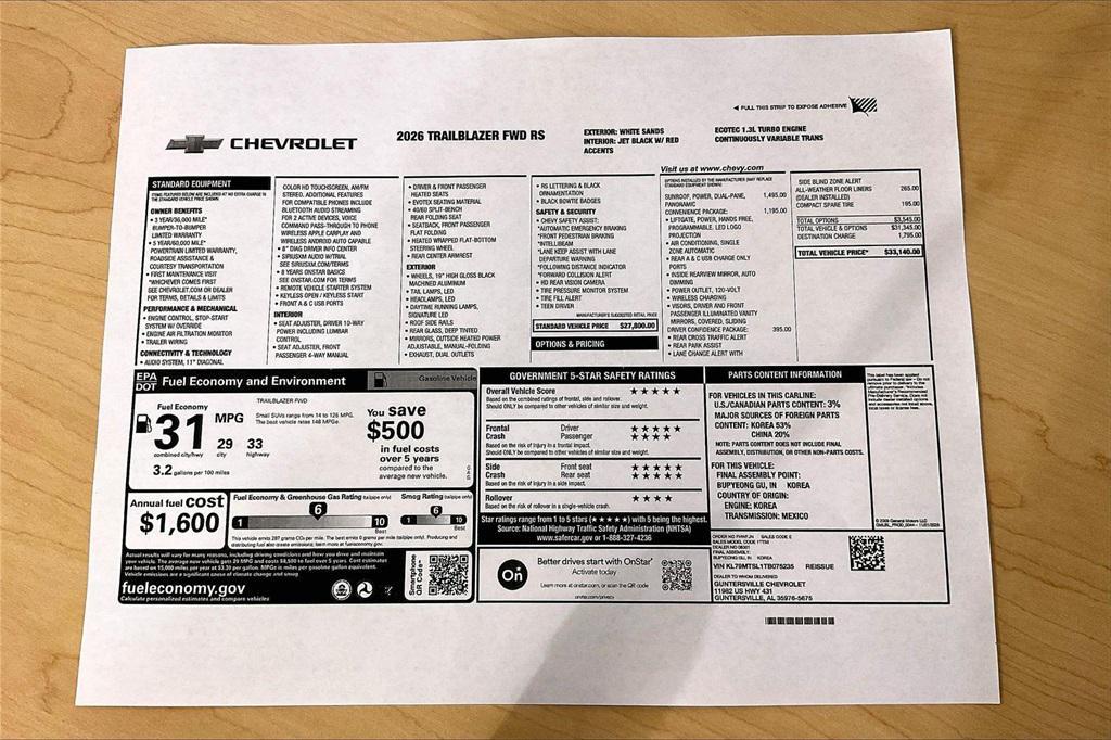 new 2026 Chevrolet TrailBlazer car, priced at $31,890