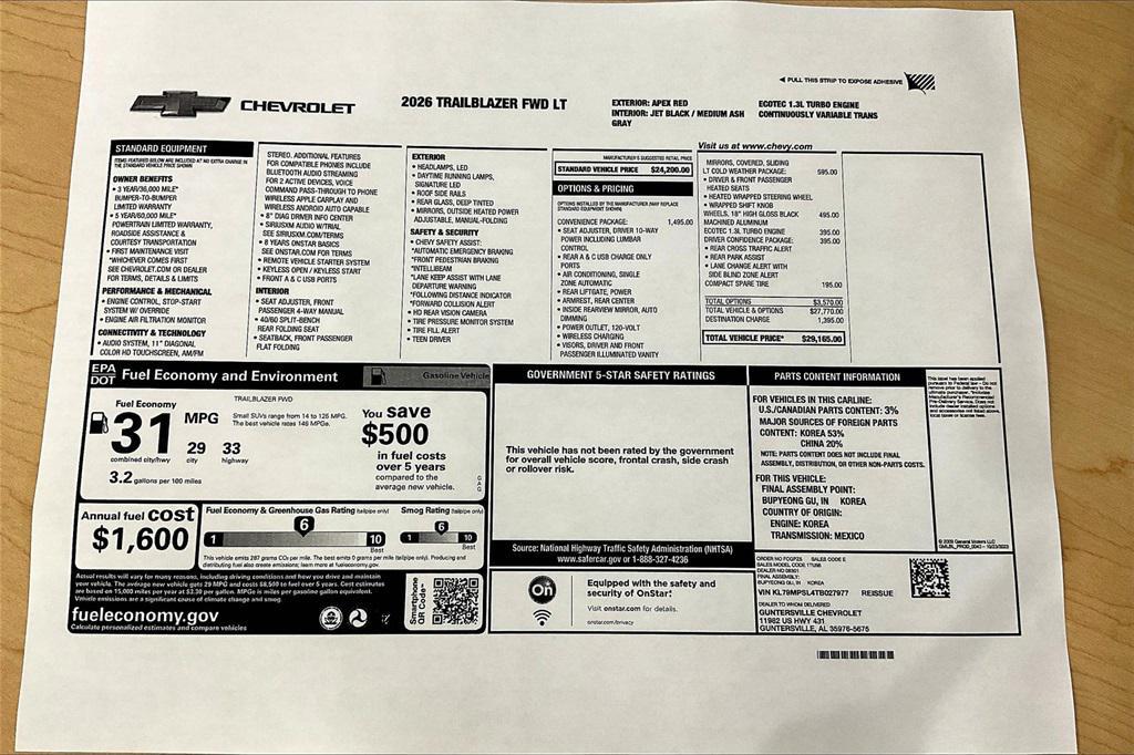 new 2026 Chevrolet TrailBlazer car, priced at $28,165
