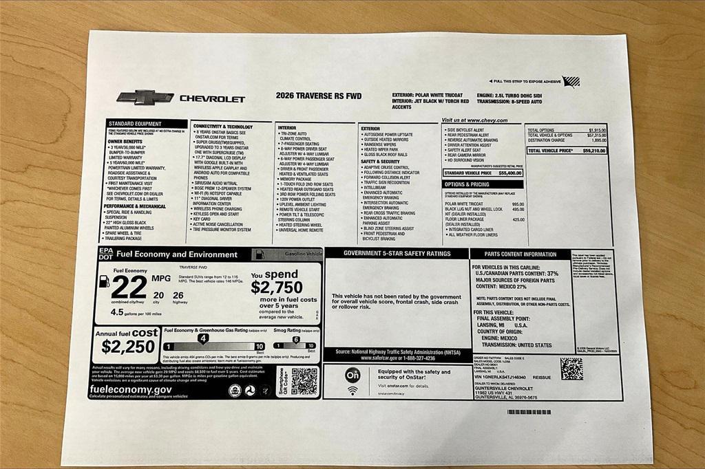 new 2026 Chevrolet Traverse car, priced at $57,710