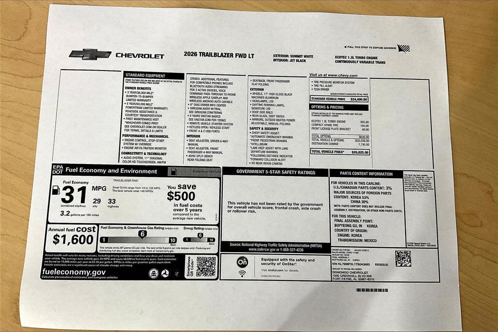 new 2026 Chevrolet TrailBlazer car, priced at $25,825
